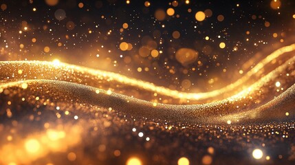 Fototapeta premium Golden Particles and Waves Abstract Background
