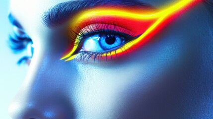 Vibrant Neon Eyeliner Makeup with Clean Background