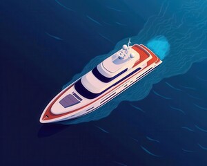 Fototapeta premium Isometric view of a hightech yacht with holographic navigation systems, cuttingedge technology for recreational use