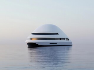 Hightech recreation yacht with foldout terraces, expanding space for leisure activities, futuristic marine innovation