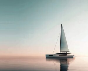 Sleek aerodynamic yacht with wind turbine sails, futuristic innovation in sustainable recreation and luxury