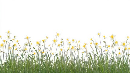 Bright Yellow Daffodils in Bloom on White Background