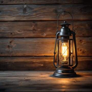 Rustic Farmhouse Lantern with Warm Glow, Wooden Background, Perfect for Cozy Decor, Seasonal Themes, and Creative Projects