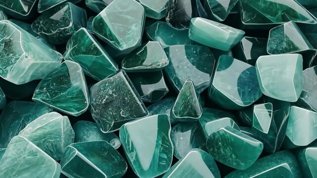 A Green Aventurine collection of polished green gemstones with various shapes and sizes mineral pattern texture beauty. Filled stone background for advertising. Macro lens.