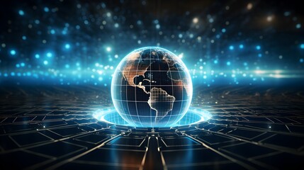 Corporate digital world background with interconnected technology and glowing effects