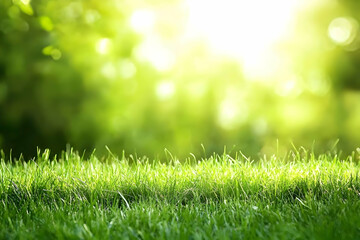 Fototapeta premium Vibrant Green Grass Illuminated by Soft Sunlight in a Serene Outdoor Setting During Spring