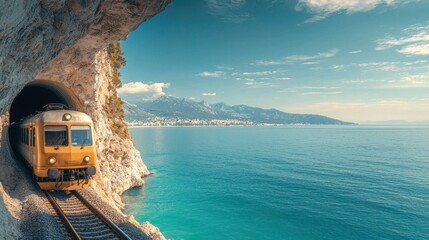Scenic Coastal Train Journey Through Tunnel by the Sea