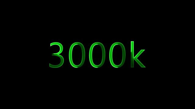 glowing neon 3000K text animation on black background. 3000k Followers Celebration text animation.