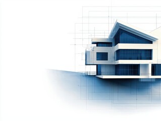 Crosssectional blueprint of a futuristic mansion with sky bridges connecting different wings, emphasizing structural balance