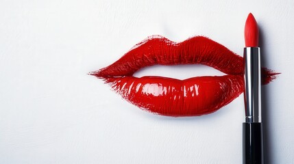Obraz premium Glossy Red Lips on White Background