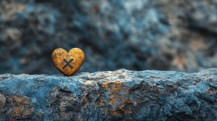Naklejka premium Beautiful heart shape carved on a smooth rock symbolizing love and a peaceful mindset in natural surroundings