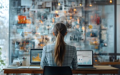 young businesswoman working on laptop in the office