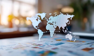 World Map Hovering over Business Reports for Global Strategies, Analytics Use