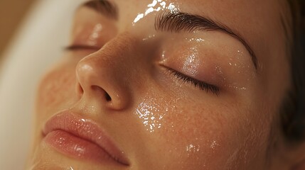Close-up of Woman's Face with Glowing Skin and Serum