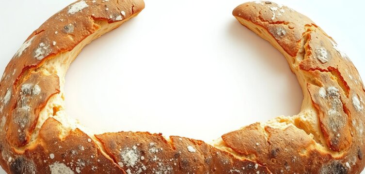 Rustic sourdough bread frame, empty center, white background,  vintage,  template