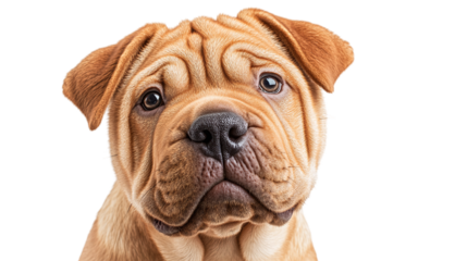 Close-up of a shar pei dog isolated on transparent background.