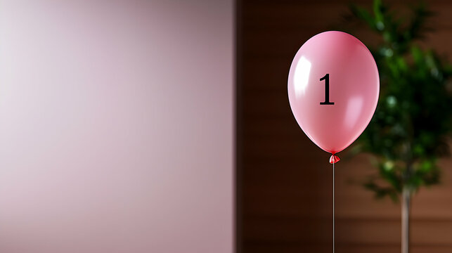 A single pink balloon with the numeral one displayed on it