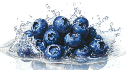 Fresh Blueberries Splashing in Water