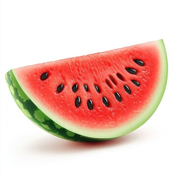 A juicy red slice of watermelon, a sweet summer fruit, isolated on a fresh white background