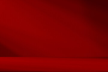 Wall interior background, studio and backdrops show products. with leaf shadow from window color red and white. background for text insertion and presentation of product	