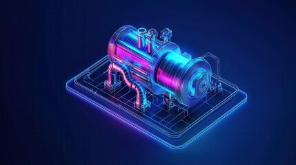 Naklejka premium Isometric technical drawing of a diesel engines turbocharged intercooler system, focusing on airflow dynamics