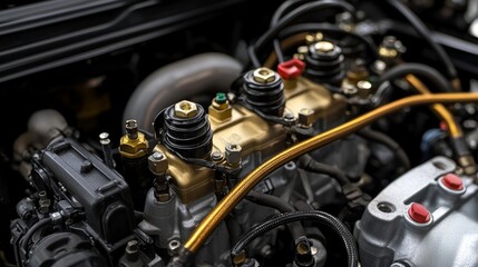 Fototapeta premium New Brake Master Cylinder in Engine Compartment Highlights Precision