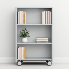 Modern Minimalist Bookshelf with Colored Books and Potted Plant