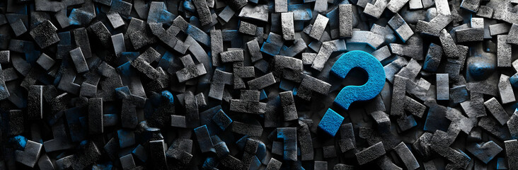 Abstract Background Featuring a Large Blue Question Mark on a Jagged Black Texture Representing Inquiry and Communication