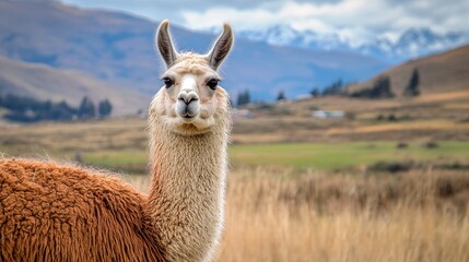 Obraz premium Andean Llama in Mountain Meadow
