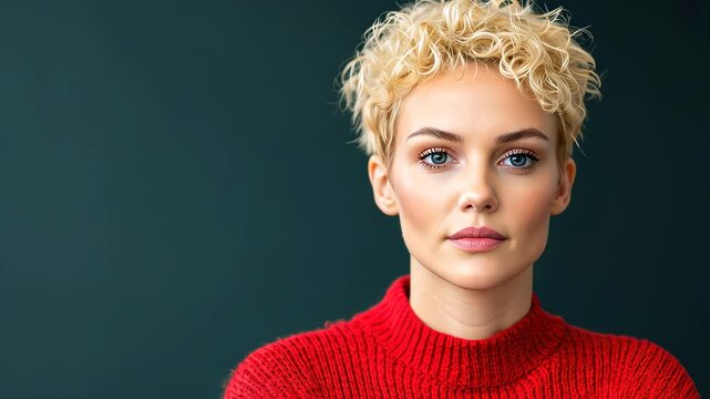 Intersex Individual in Red Sweater Against Green Background Engaging and Sharing Their Personal Story with Poise and Confidence