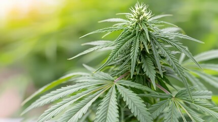 Fototapeta premium Lush Green Cannabis Plant Closeup Nature s Remedy High Resolution Photo
