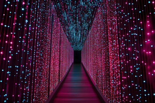 A cascading waterfall of holographic binary numbers with an expanding ripple effect leaving room for company name 