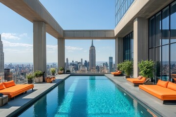 Obraz premium Luxury Rooftop Pool with Stunning City Skyline View