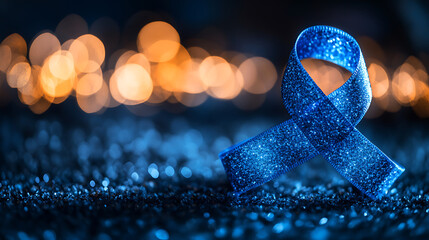 A glowing blue autism ribbon with a subtle bokeh background for awareness campaigns 