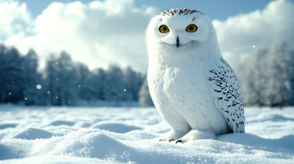 Snowy Owl Posing in Winter Wonderland
