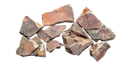Broken bricks wall textured isolated on transparent background.