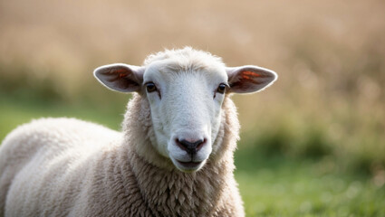 Obraz premium closeup of sheep in field 