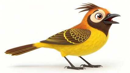 Fototapeta premium Cute Cartoon Yellow Bird Illustration Cheerful Avian Character Design 3D Render