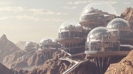 Obraz premium Futuristic Design of a Martian City with Domed Structures