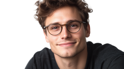 Portrait of a smiling young handsome man with glasses, isolated on transparent background.