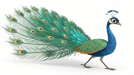 Obraz premium Vibrant Cartoon Peacock with Full Tail Feathers Display 3D Rendered Illustration