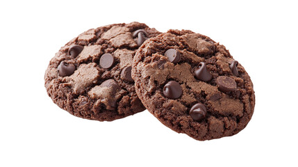 Set collections of double chocolate chip cookies, isolated on transparent background.