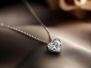 Fototapeta premium Modern heartshaped diamond necklace with sleek edges, isolated on a seamless white surface