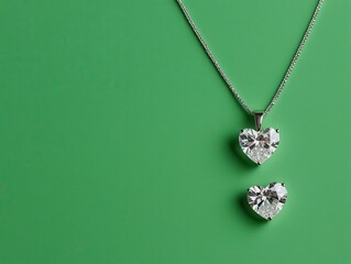 Fototapeta premium Heartshaped diamond pendant necklace with delicate craftsmanship, isolated on a soft pastel green surface