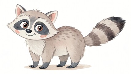 Obraz premium Adorable Watercolor Raccoon Illustration Cute Baby Wildlife Animal Cartoon Woodland Creature Design