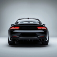 Naklejka premium Sleek Black Car Rear View Showing Tail Lights and Exhaust Pipes