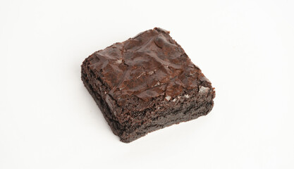 Delicious close up dark chocolate brownie isolate on white background 