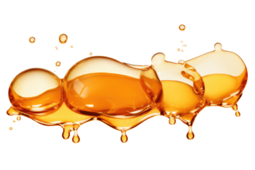 Golden honey dripping on transparent background