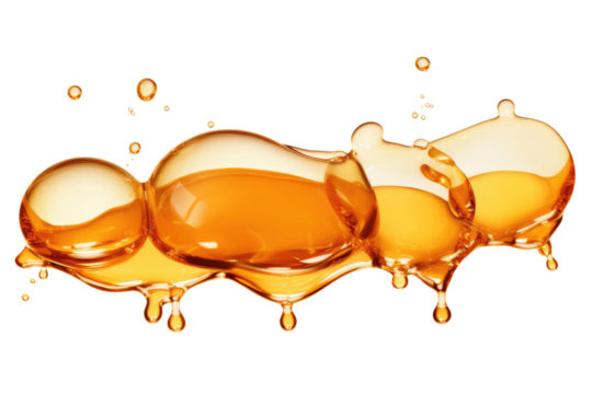 Golden honey dripping on transparent background