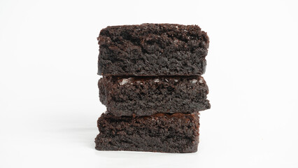 Delicious close up chocolate brownie isolate on white background 